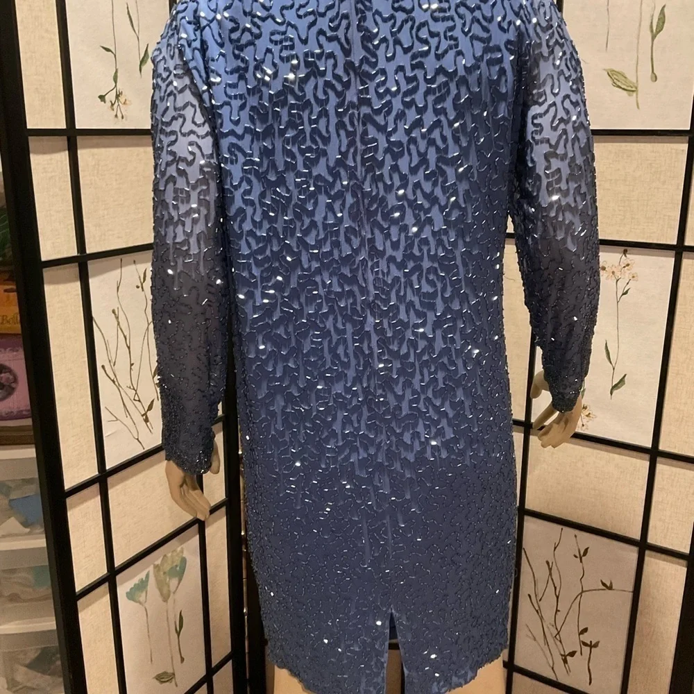 NITELINE by Della Roufogali Vintage 100% Silk Beaded Cocktail Dress Size 8